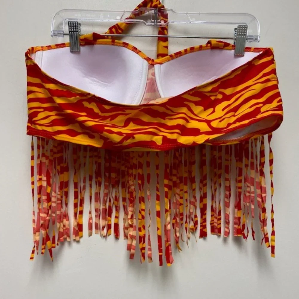 NEW 2 Piece Zebra Print‎ Fringe Accent Plus Size High Waist Swimsuit, size XXL